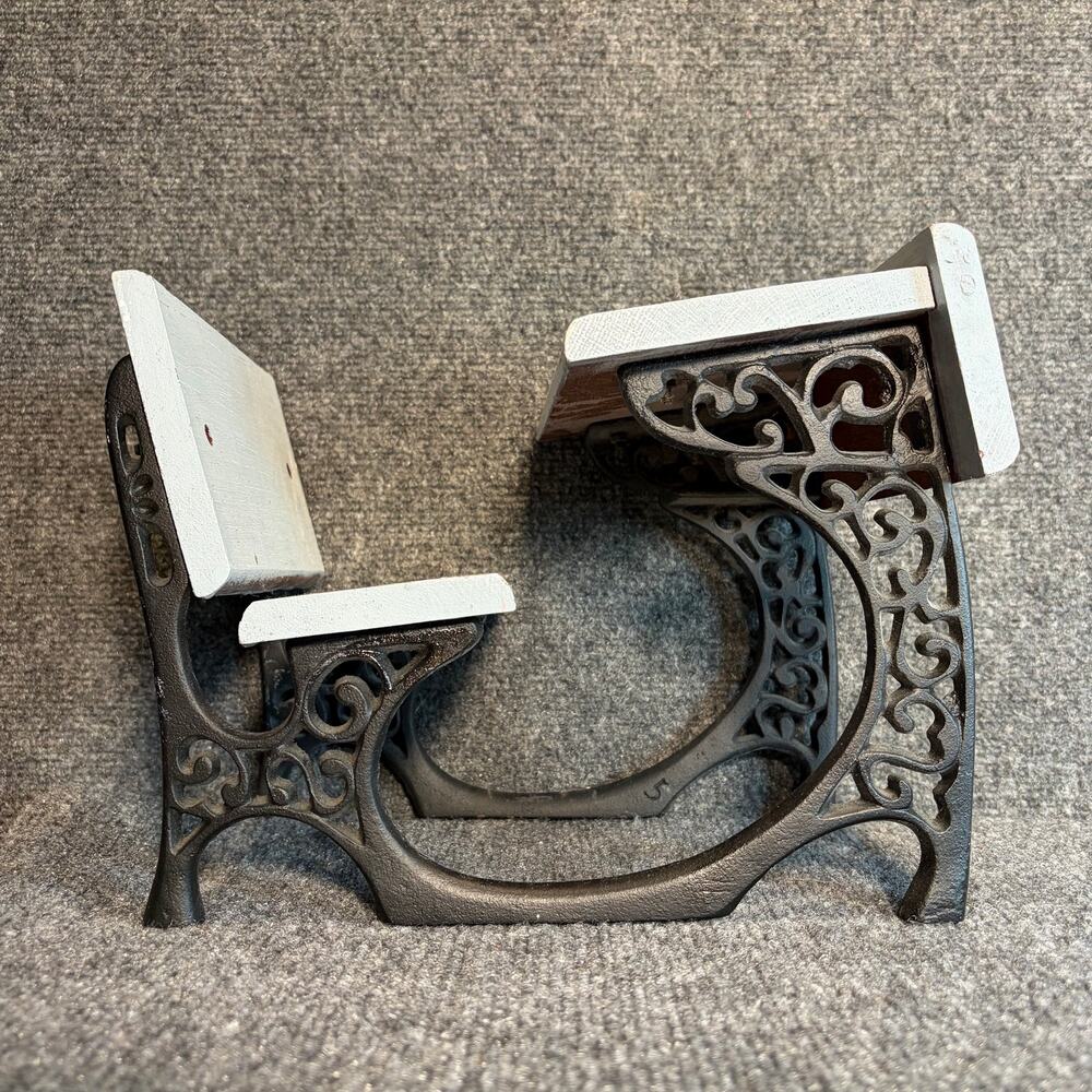Vintage Miniature Cast Iron Wood Doll School Desk Student Bench Prop